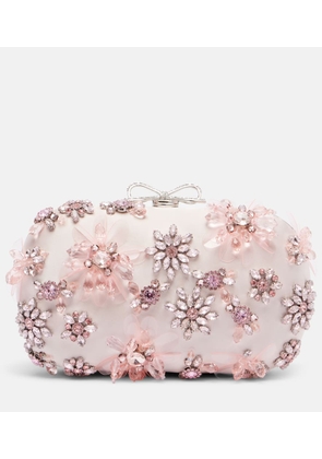 Self-Portrait Crystal-embellished floral satin clutch