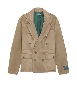 Reese Cooper Wool Double Breasted Blazer in Warm Grey - Nude. Size L (also in M, XL/1X).