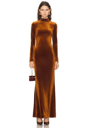 SEROYA Viola Velvet Dress in Marigold - Brown. Size L (also in XS, S, M, XL).