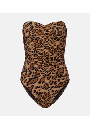 Karla Colletto Leopard-print ruched strapless swimsuit