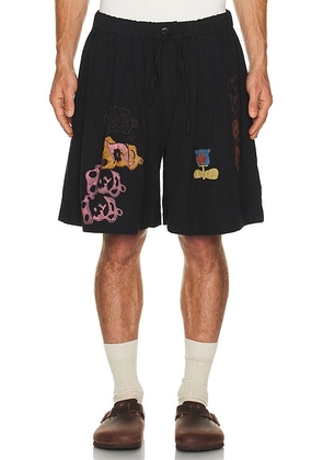 Story mfg. Bridge Shorts in Black Earth Trip - Black. Size L (also in M, XL).