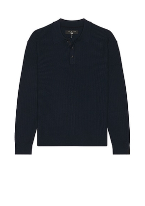 Rag & Bone Crawford Cashmere Blend Long Sleeve Polo in Navy - Navy. Size S (also in XL/1X).