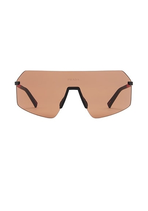 Prada Shield Sunglasses in Black & Solid Brown - Black. Size all.
