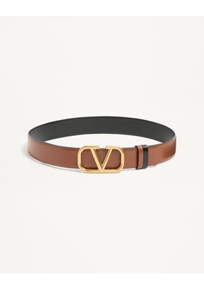 Valentino Garavani Reversible Vlogo Signature Belt In Glossy Calfskin 30 Mm Woman SADDLE BROWN/BLACK 075