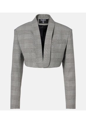 Balmain Houndstooth cropped wool-blend blazer