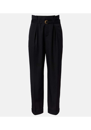 Chloe Belted pleated virgin wool tapered pants