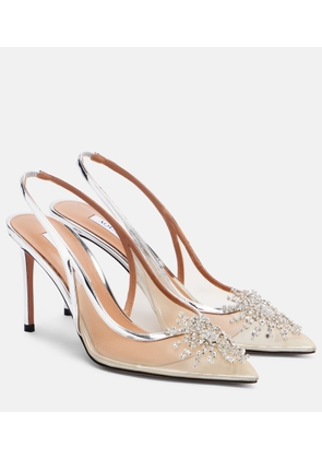 Aquazzura Crystal Firework 85 leather-trimmed slingback pumps