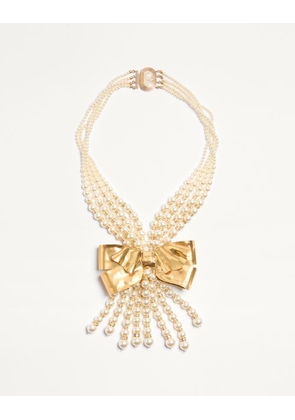 Valentino Garavani Trop Chou Necklace in Metal, Enamel, Pearls and Crystals Woman ANTIQUE BRASS UNI