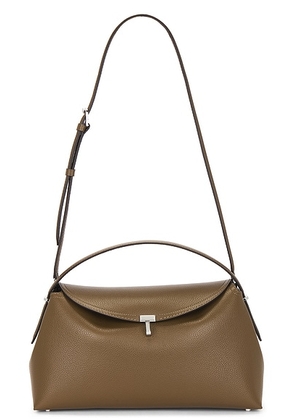 Toteme T-Lock Grained Leather Top Handle Bag in Dark Taupe - Taupe. Size all.
