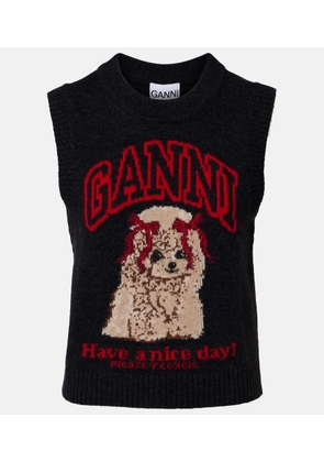 Ganni Printed wool-blend vest