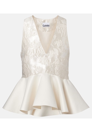 Ganni Peplum satin cloque top