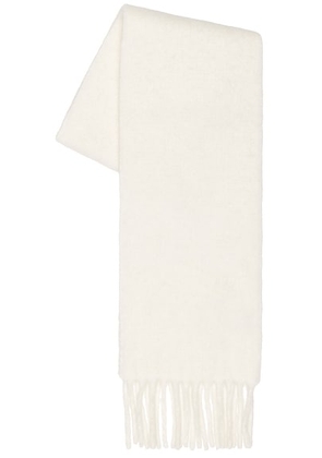 Sporty & Rich Signature Logo Fuzzy Scarf in Ecru - White. Size all.