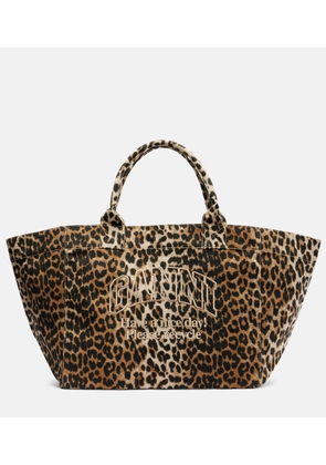 Ganni Large leopard-print canvas tote bag