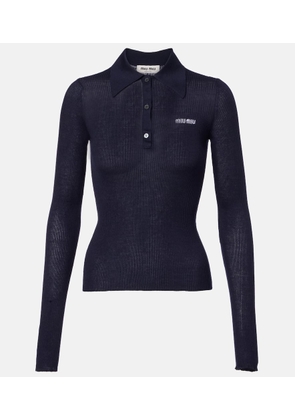 Miu Miu Logo cashmere and silk polo shirt