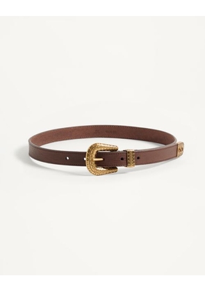 Valentino Garavani Vlogo Signature Calfskin Belt 20 Mm Woman CHOCOLATE 070