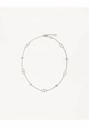 Valentino Garavani Vlogo Signature Metal And Crystal Necklace Woman PALLADIUM/CRYSTAL UNI