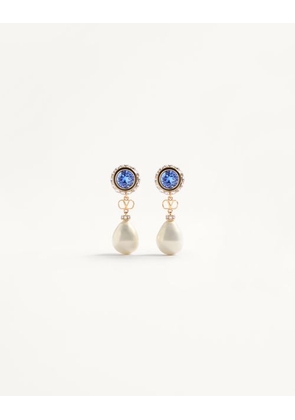 Valentino Garavani Vlogo Signature Earrings In Metal, Enamel, Pearls And Crystals Woman GOLD/CREAM UNI