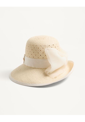 Valentino Garavani Vlogo Signature Hat In Perforated Panama With Organza Bow Woman NATURAL 55