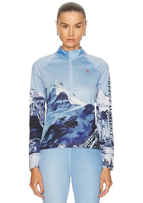 Perfect Moment Quarter Zip Base Layer Top in Ski Lift Blue - Blue. Size L (also in XS, S, M).