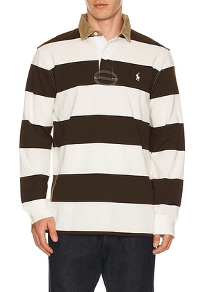Polo Ralph Lauren Long Sleeve Collared Rugby Shirt in Dark Brown & Trophy Cream - Brown. Size XXL/2X (also in ).