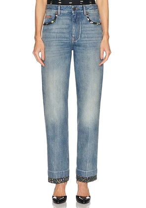 Valentino Straight Leg Jeans in Medium Blue Denim - Blue. Size 28 (also in ).