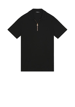 VERSACE Zip Polo in Black - Black. Size L (also in S, XL/1X, XXL/2X).
