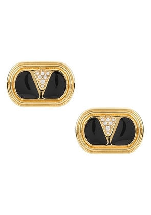 Valentino Garavani Ovalette Logo Earrings in Oro  Nero  & Crystal - Metallic Gold. Size all.