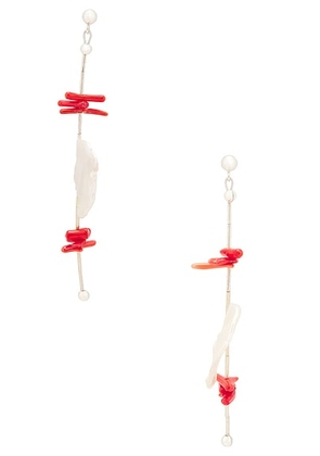 Zycloom Pedal Earrings in Sterling Silver  Freshwater Keshi Pearl  & Baby Coral - Metallic Silver. Size all.