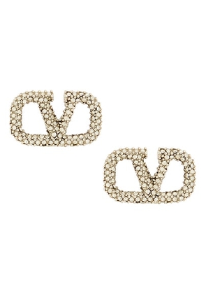Valentino Garavani V Logo Signature Strass Earrings in Oro & Crystal - Metallic Silver. Size all.