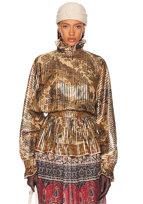 Valentino Voyage Imaginaire Top in Beige & Multicolor Marrone - Metallic Bronze. Size 38 (also in ).