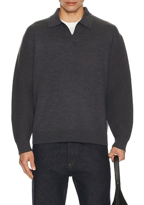 Theory Boiled Merino Long Sleeve Jonny Collar in Dark Grey Melange - Grey. Size M (also in S, L, XL/1X).