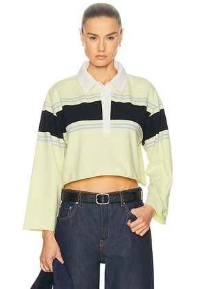 RE/DONE Cut Off Rugby Polo Top in Limeade Stripe - Yellow. Size L (also in XS, S, M).
