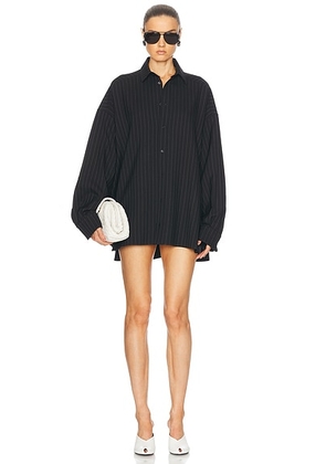 WARDROBE.NYC Oversize Shirt Mini Dress in Black Pinstripe - Black. Size M (also in ).