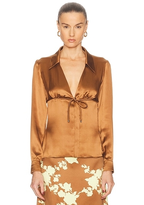 VERSACE Tie Front Blouse in Tobacco - Brown. Size 38 (also in 40).