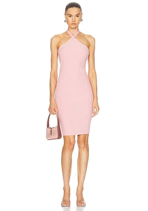VERSACE Halterneck Mini Dress in Pastel Pink - Pink. Size 42 (also in ).