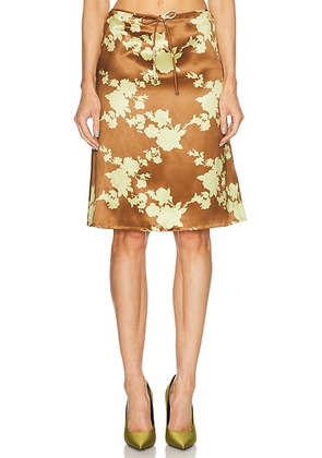 VERSACE Silk Midi Skirt in Tobacco & Pale Yellow - Brown. Size 38 (also in 40, 42).