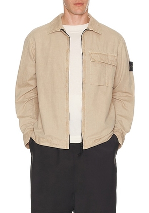 Stone Island Brushed Cotton Canvas Overshirt in Desert - Brown. Size L (also in M, S, XL/1X, XXL/2X).