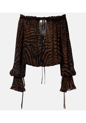 Blumarine Lace-trimmed zebra-print chiffon top
