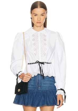 Valentino Embroidered Poplin Shirt in Bianco & Nero - White. Size 38 (also in 36, 40).