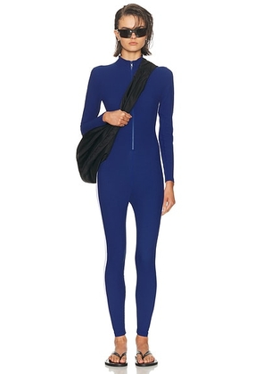YEAR OF OURS Thermal Longsleeve Ski Onesie Jumpsuit in Blue & White - Blue. Size L (also in XS, S, M).