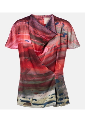 Roksanda Printed draped silk satin top