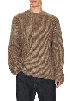 Theory Wool Cotton Long Sleeve Crew Neck Sweater in Feather Melange - Grey. Size S (also in XL/1X, XXL/2X).