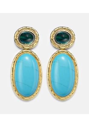 Octavia Elizabeth Bermuda Blue 18kt gold drop earrings with turquoise, tourmaline, and diamonds