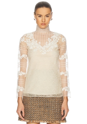 Valentino Roses Dentelle Top in Old Ivory - Ivory. Size 36 (also in ).