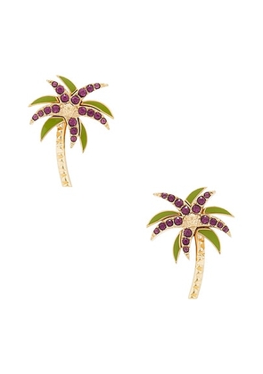 VERSACE Palm Earrings in Versace Gold  Purple  & Green - Metallic Gold. Size all.