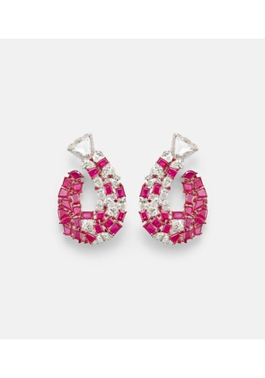 Kamyen 18kt white gold earrings with rubies and diamonds