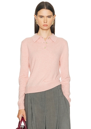 RENGGLI Cashmere Long Sleeve Polo in Rose Quartz - Pink. Size M (also in S, XL, XS).