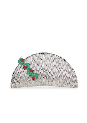SIMONMILLER Beaded Lune Clutch in Silver & Olive Motif - Metallic Silver. Size all.