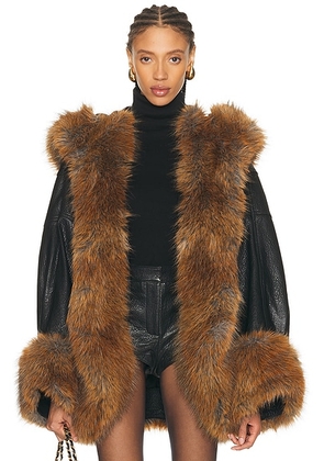 Retrofete Laurene Coat in Black & Red Fox - Black. Size L (also in M, XS).