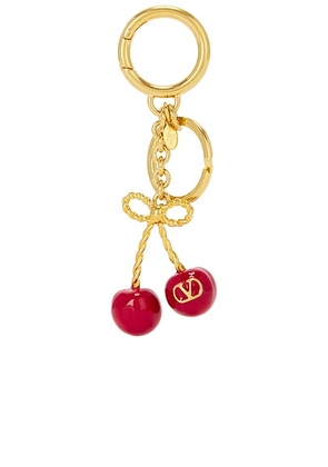 Valentino Garavani V Logo Signature Keyring in Antique Brass & Rosso - Metallic Gold. Size all.